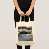 Dynamische blauwe stedelijke racescene tote bag (Voorkant (product))