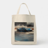 Dynamische blauwe stedelijke racescene tote bag (Achterkant)