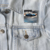 Dynamische blauwe stedelijke racescene vierkante button 5,1 cm (In situ)