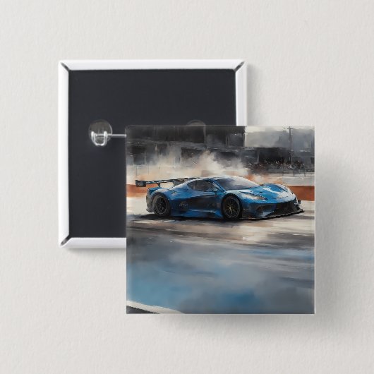Dynamische blauwe stedelijke racescene vierkante button 5,1 cm (Voorkant /achterkant)