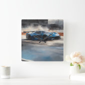 Dynamische blauwe stedelijke racescene vierkante klok (Huis)