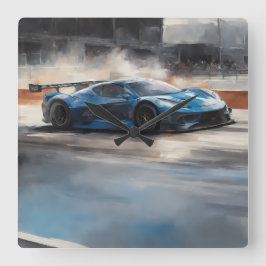 Dynamische blauwe stedelijke racescene vierkante klok