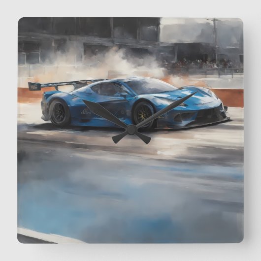 Dynamische blauwe stedelijke racescene vierkante klok (Voorkant)