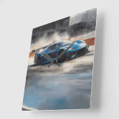 Dynamische blauwe stedelijke racescene vierkante klok (Hoek)