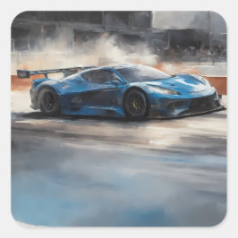 Dynamische blauwe stedelijke racescene vierkante sticker