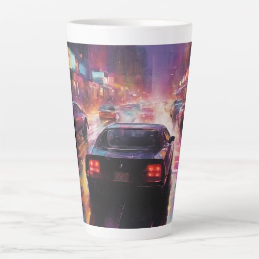 Dynamische Cityscape Racing Latte Mok (Voorkant)