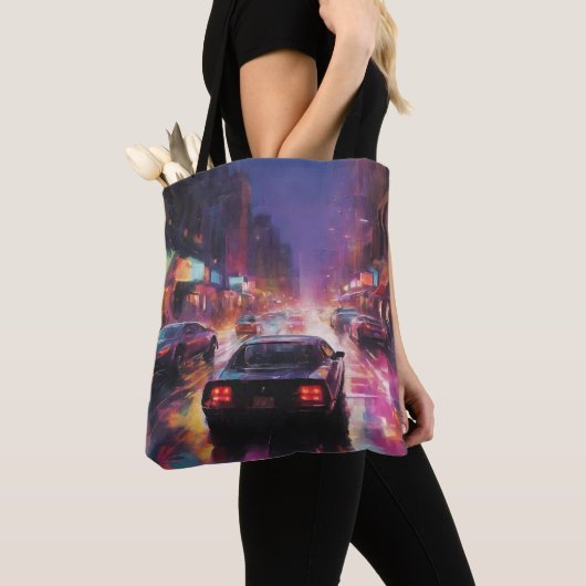 Dynamische Cityscape Racing Tote Bag (Dichtbij)