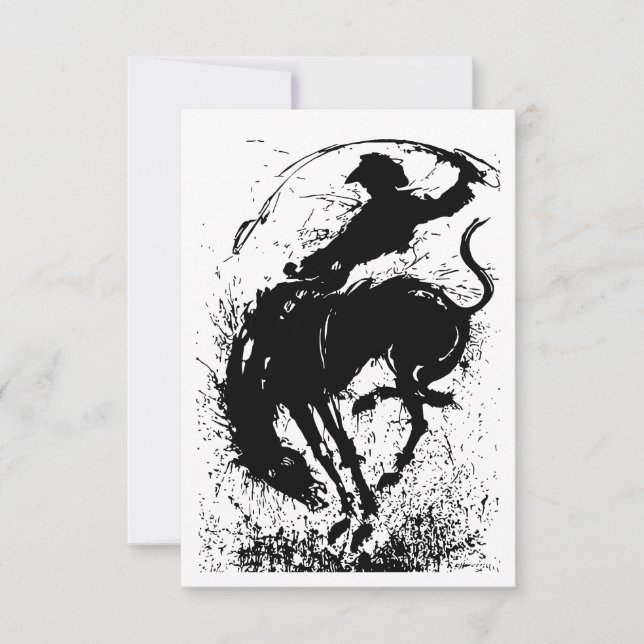 Dynamische Cowboy Rodeo Silhouet Kunst (Voorkant)