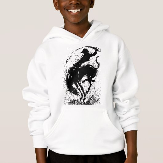 Dynamische Cowboy Rodeo Silhouet Kunst (Voorkant)