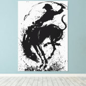 Dynamische Cowboy Rodeo Silhouet Kunst Canvas Afdruk (Insitu (Houten vloer))