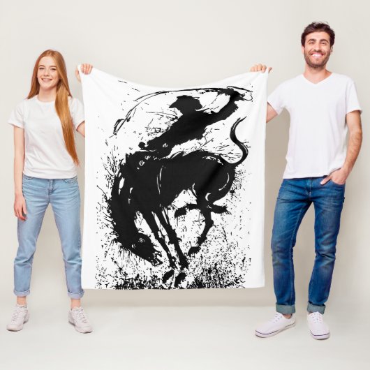 Dynamische Cowboy Rodeo Silhouet Kunst Fleece Deken (In situ)