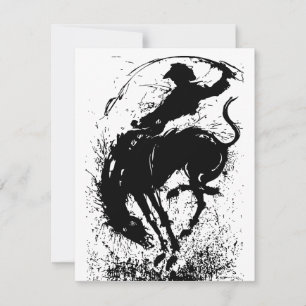 Dynamische Cowboy Rodeo Silhouet Kunst Notitiekaartje