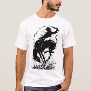 Dynamische Cowboy Rodeo Silhouet Kunst T-shirt
