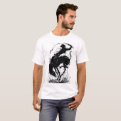 Dynamische Cowboy Rodeo Silhouet Kunst T-shirt (Voorkant volledig)