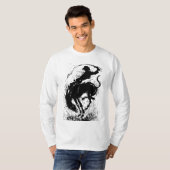 Dynamische Cowboy Rodeo Silhouet Kunst T-shirt (Voorkant volledig)