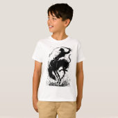 Dynamische Cowboy Rodeo Silhouet Kunst T-shirt (Voorkant volledig)