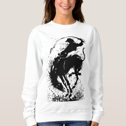 Dynamische Cowboy Rodeo Silhouet Kunst Trui (Voorkant)