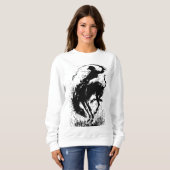 Dynamische Cowboy Rodeo Silhouet Kunst Trui (Voorkant volledig)