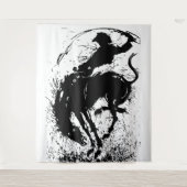Dynamische Cowboy Rodeo Silhouet Kunst Wandkleed (Voorkant)