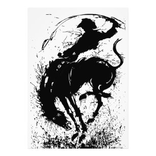 Dynamische Cowboy Rodeo Silhouette Art Foto Afdruk