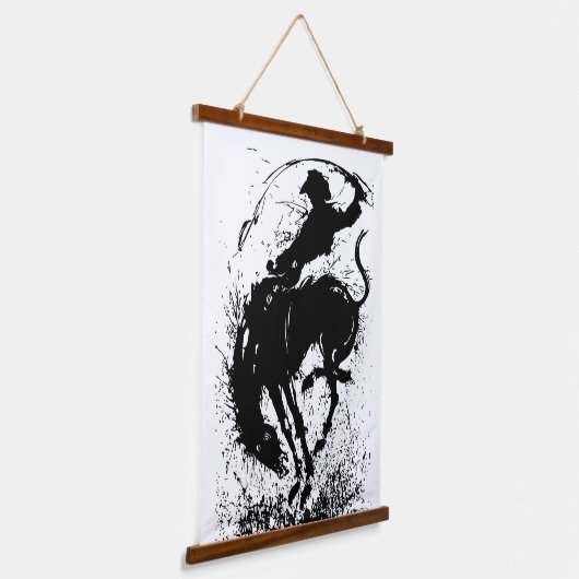 Dynamische Cowboy Rodeo Silhouette Art Hangend Wandkleed (Gebogen)