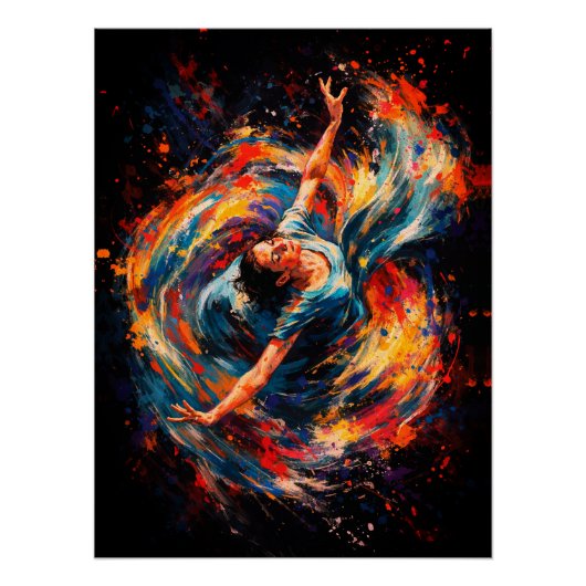 Dynamische Dansende Vrouw Wervelende Kleuren Abstr Perfect Poster (Voorkant)