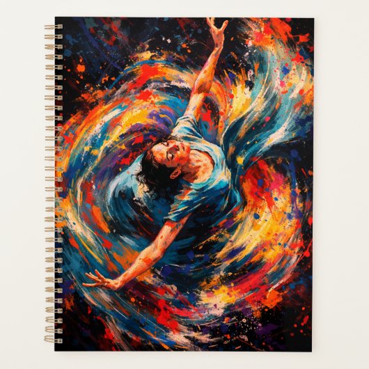 Dynamische Dansende Vrouw Wervelende Kleuren Abstr Planner (Voorkant)