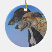 Dynamische duo Doberman Whippet-schilderkunst Keramisch Ornament (Voorkant)