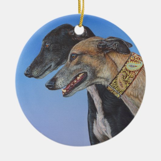 Dynamische duo Doberman Whippet-schilderkunst Keramisch Ornament (Voorkant)