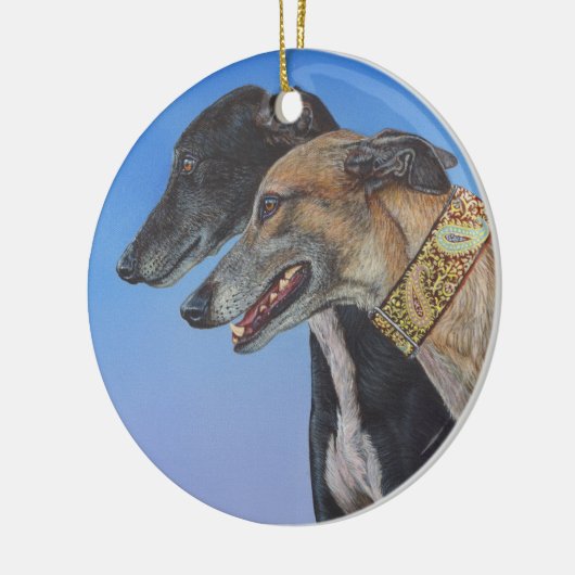 Dynamische duo Doberman Whippet-schilderkunst Keramisch Ornament (Links)