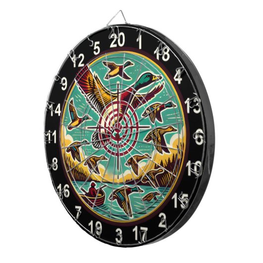 Dynamische eenden boven waterontwerp dartbord (Voorkant Rechts)