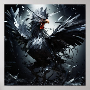 Dynamische en opvallende Solid Black Game Rooster  Poster