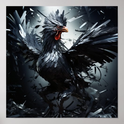 Dynamische en opvallende Solid Black Game Rooster  Poster (Voorkant)