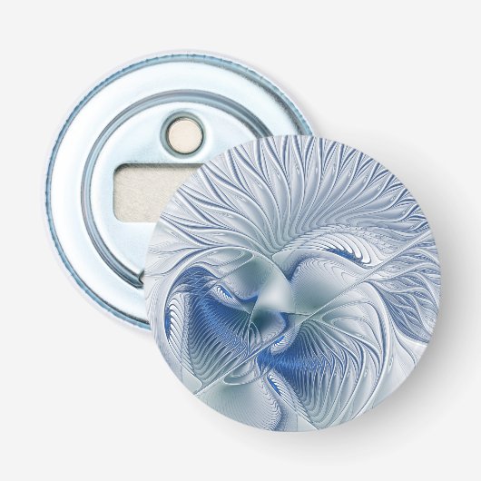 Dynamische Fantasie Abstract Blau Tinten Fractal K Button Flesopener (Voorkant)