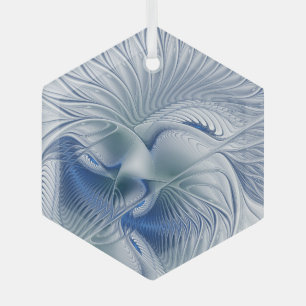 Dynamische Fantasie Abstract Blau Tinten Fractal K Glas Ornament