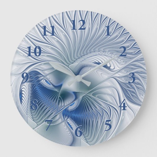Dynamische Fantasie Abstract Blau Tinten Fractal K Grote Klok (Voorkant)