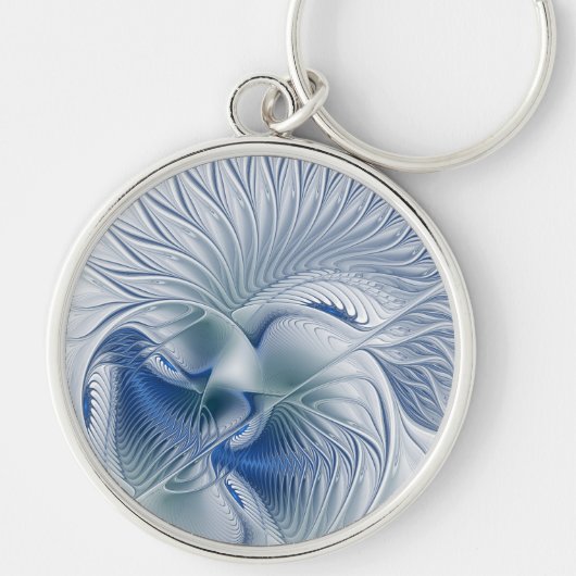 Dynamische Fantasie Abstract Blau Tinten Fractal K Sleutelhanger (Voorkant)