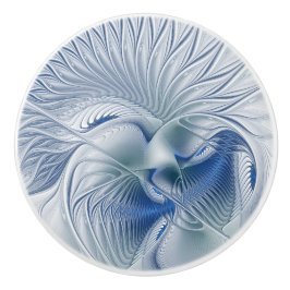 Dynamische Fantasie Abstracte Blau Tinten Fractal  Keramische Knop