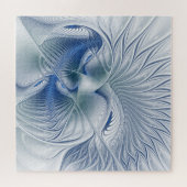 Dynamische Fantasie Abstracte Blau Tinten Fractal  Legpuzzel (Horizontaal)