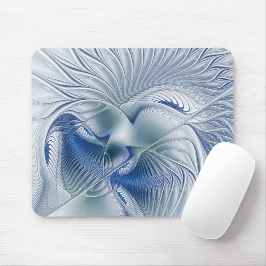 Dynamische Fantasie Abstracte Blau Tinten Fractal Muismat (Met muis)