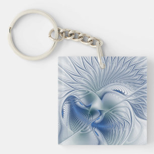 Dynamische Fantasie Abstracte Blau Tinten Fractal  Sleutelhanger