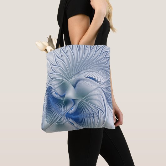 Dynamische fantasie abstracte blauwe tonen fractal tote bag (Dichtbij)
