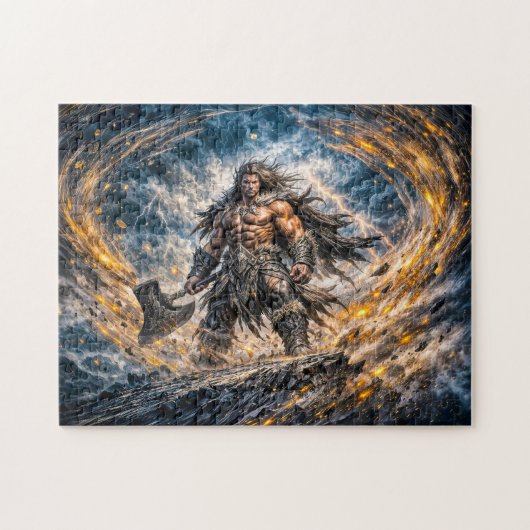 Dynamische Fantasy Berserker Krijger met Krachtige Legpuzzel (Horizontaal)