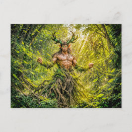 Dynamische Fantasy Faun in Betoverde Bos Atmosfeer Briefkaart