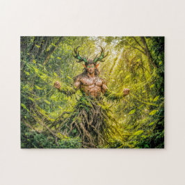 Dynamische Fantasy Faun in Betoverde Bos Atmosfeer Legpuzzel