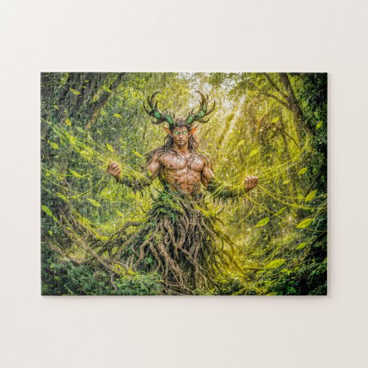 Dynamische Fantasy Faun in Betoverde Bos Atmosfeer Legpuzzel (Horizontaal)