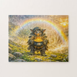 Dynamische Fantasy Goblin met Regenboog Gouden Pot Legpuzzel
