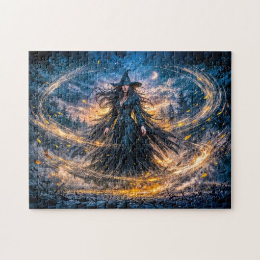 Dynamische Fantasy Heks met Magische Atmosferische Legpuzzel (Horizontaal)