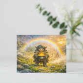 Dynamische Fantasy Kabouter met Regenboog Gouden P Briefkaart (Staand voorkant)