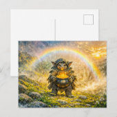 Dynamische Fantasy Kabouter met Regenboog Gouden P Briefkaart (Voorkant / Achterkant)
